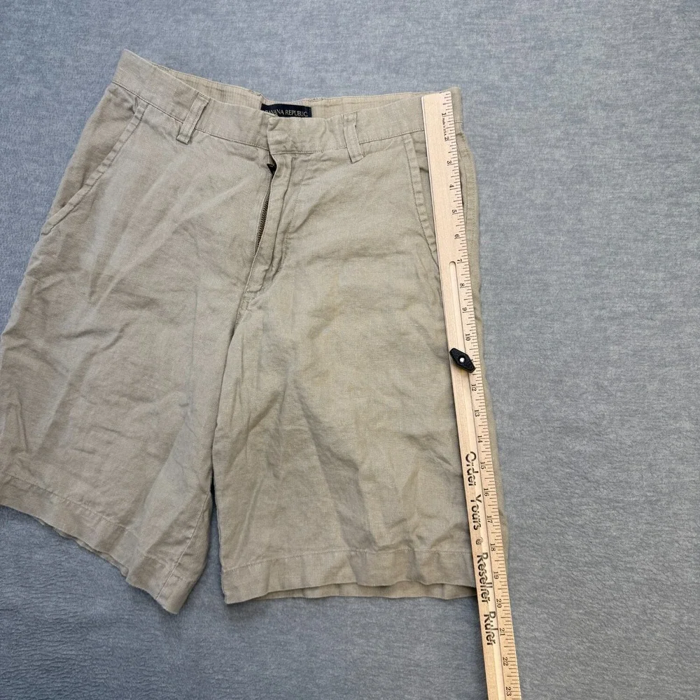 Y2K Banana Republic Shorts Mens 30 Khaki Beige Linen‎ Bermuda Chinos Beachy 10
